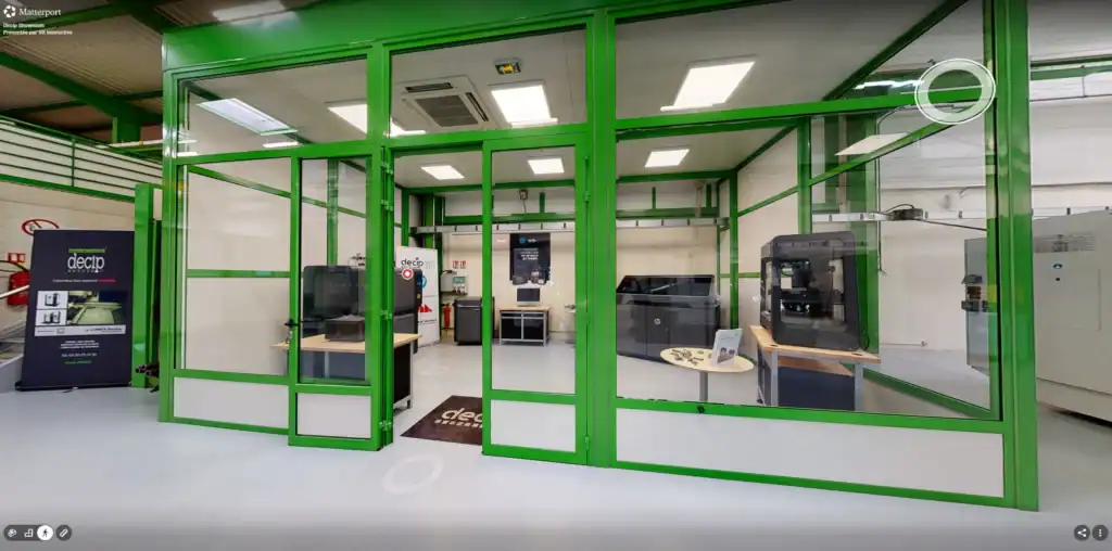 Espace de démonstration des machines industrielles DECIP numérisé en visite virtuelle Matterport