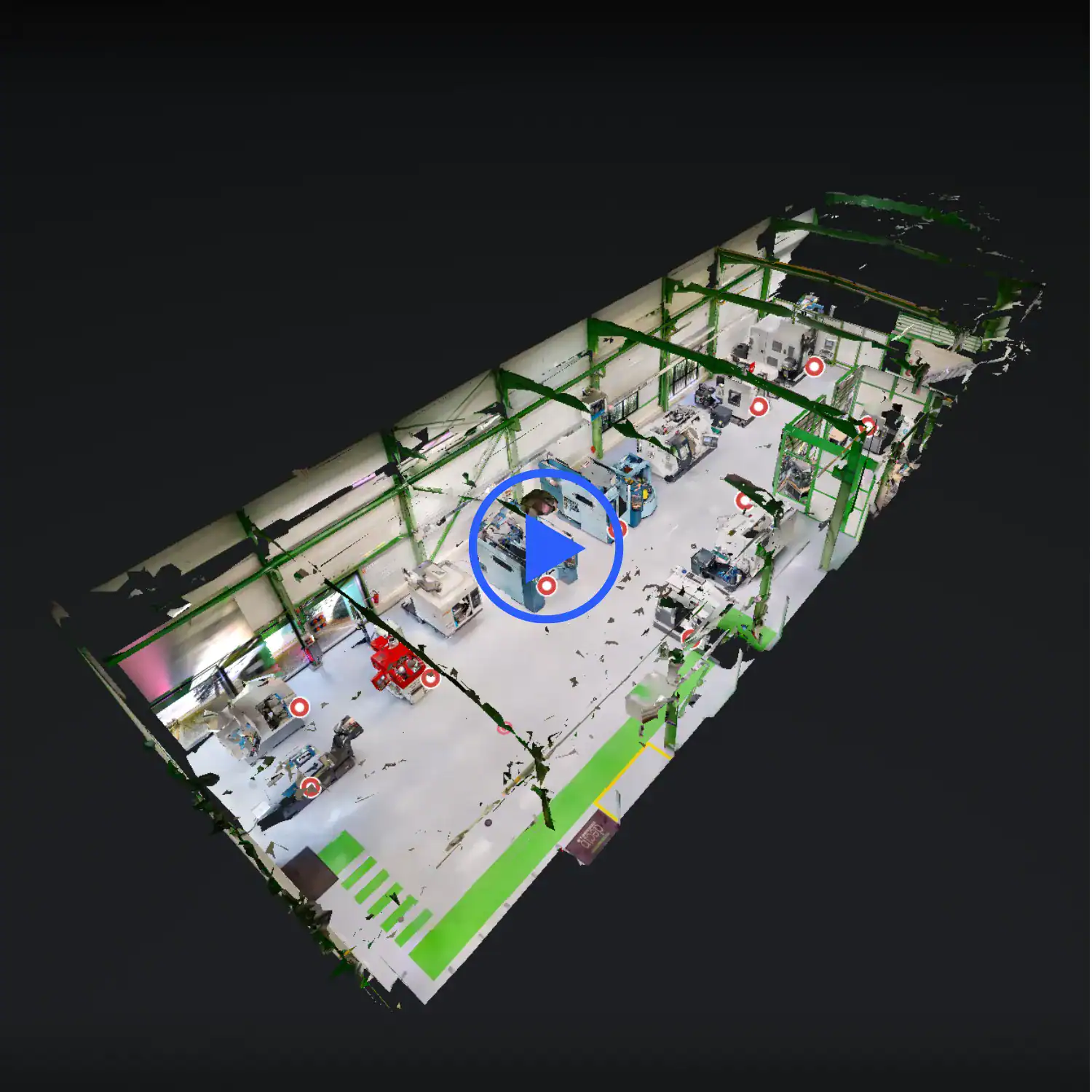 Modèle 3D du showroom industriel DECIP présentant l'ensemble des machines-outils et des espaces de démonstration